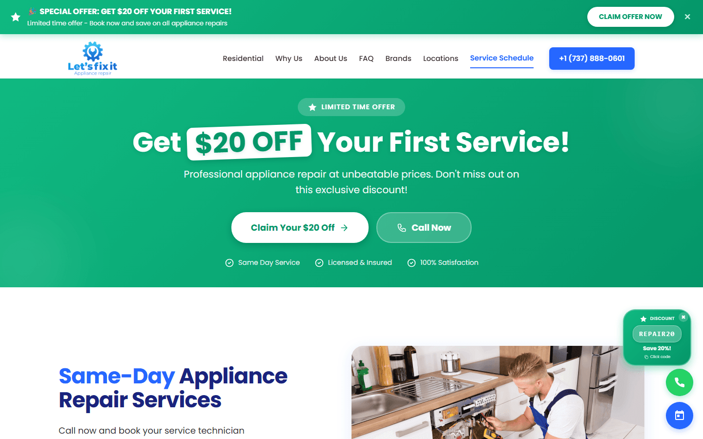 Homepage of Let's Fix It Appliance Repair